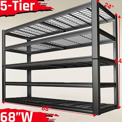 68" Wide Heavy Duty Garage Shelving Units, 5-Tier Deep Storage Shelves - Image 3