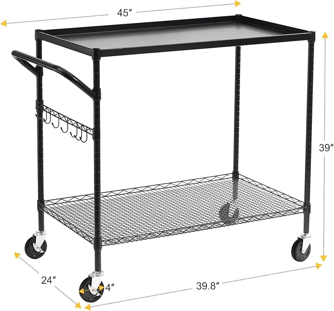 WDT 2-Tier Utility Cart with Wheels, Metal Cart with 1000LBS Capacity, NSF - Image 5