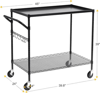 WDT 2-Tier Utility Cart with Wheels, Metal Cart with 1000LBS Capacity, NSF - Image 5
