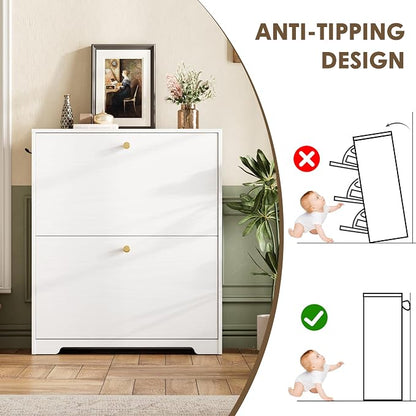 Nicetree Shoe Cabinet with 2 Flip Drawers, Narrow Shoe Organizer Cabinet - Image 9