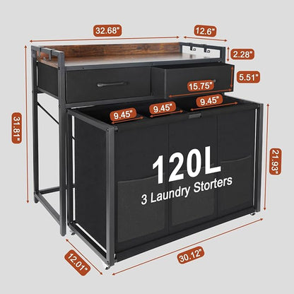 Rolling Laundry Sorter with wheels, Laundry Hamper 3 Section with shelf - Image 2