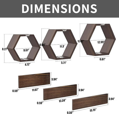 Wooden Hexagon Floating Shelves Wall Mounted, Rustic Honeycomb Shelves - Image 2