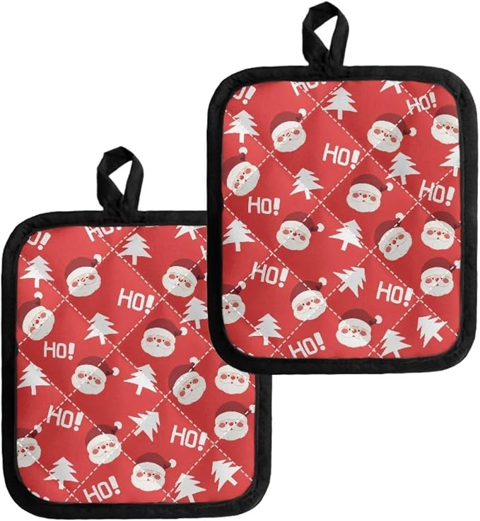 Christmas Red Santa Claus Tress Print Pot Holders Heat Resistant Potholders Hot by Jndtueit