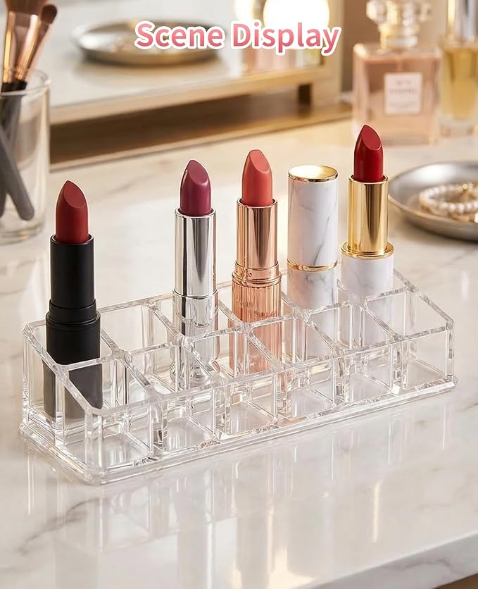 2 Pack 12 Slot Clear Acrylic Lipstick Organizer, Lip Stick Gloss Holder - Image 6