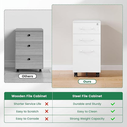 3 Drawer Slim File Cabinet, Mobile File Cabinet - Image 8