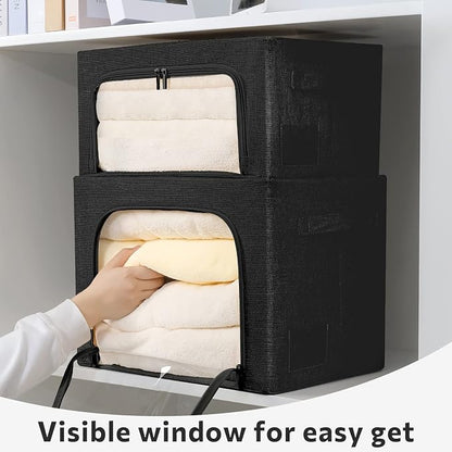 FHSQX 2 Pack Clothes Storage Bins Foldable Metal Frame Storage Box Linen Fabric - Image 5