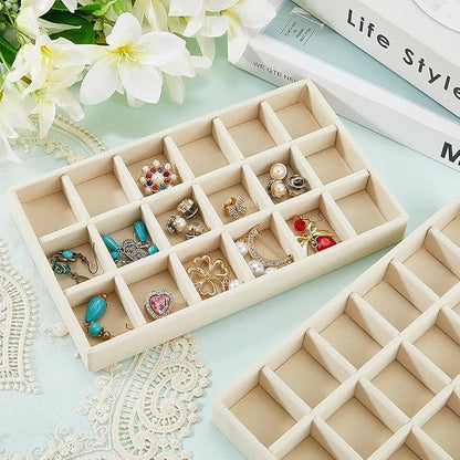 2Pcs 5 x 8.3 Inch Jewelry Box Tray Velvet Jewelry Drawer Insert Antique White - Image 3