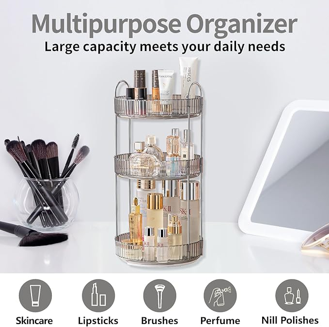 360 Rotating Makeup Organizer, 3 Tier Large Capacity Make Up Organizers and - Image 7