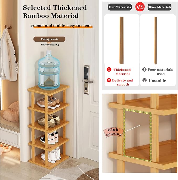 SAN HE Bamboo Shoe Rack 17 Tier- Vertical Shoe Rack - Image 6