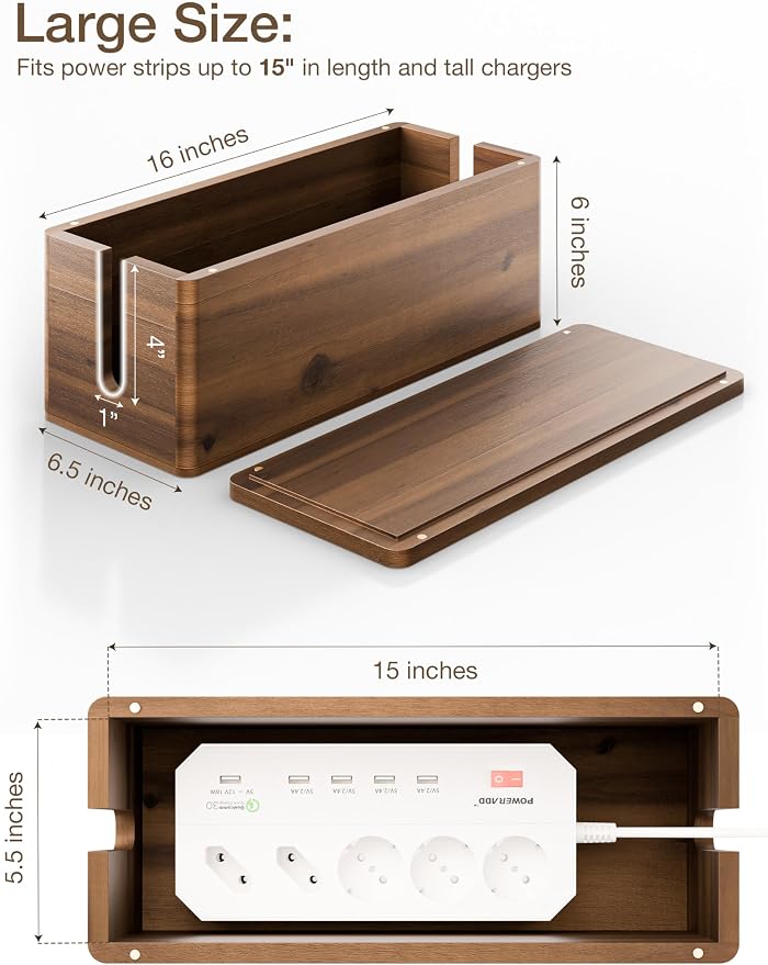Acacia Wood Large Cable Management Box Round Edge - Image 2