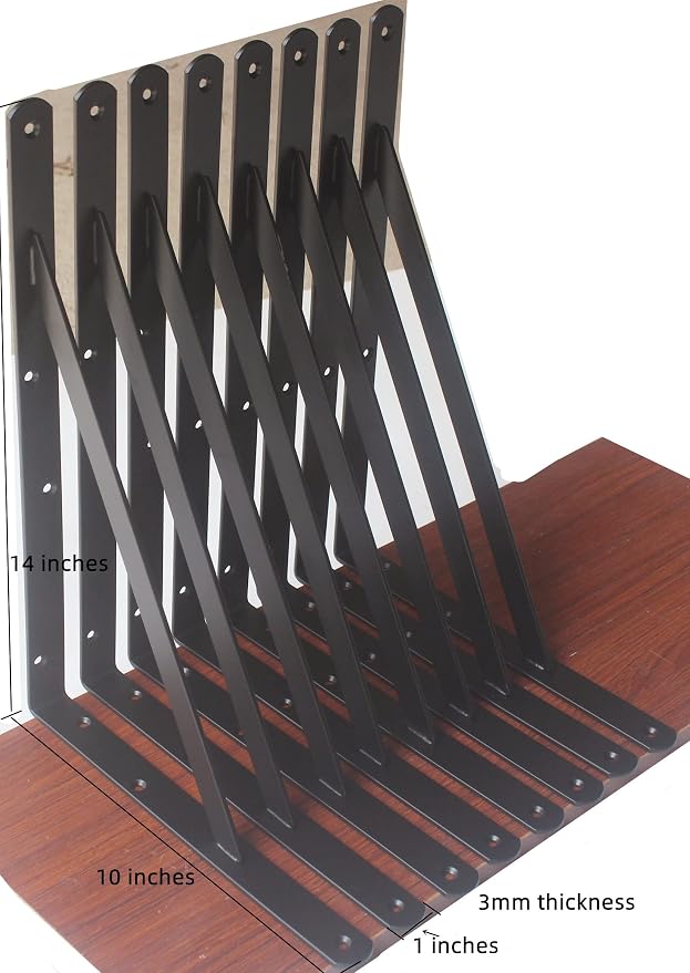 6 Pack L14 x H 10" Black Heavy Duty Shelf Brackets - Image 2