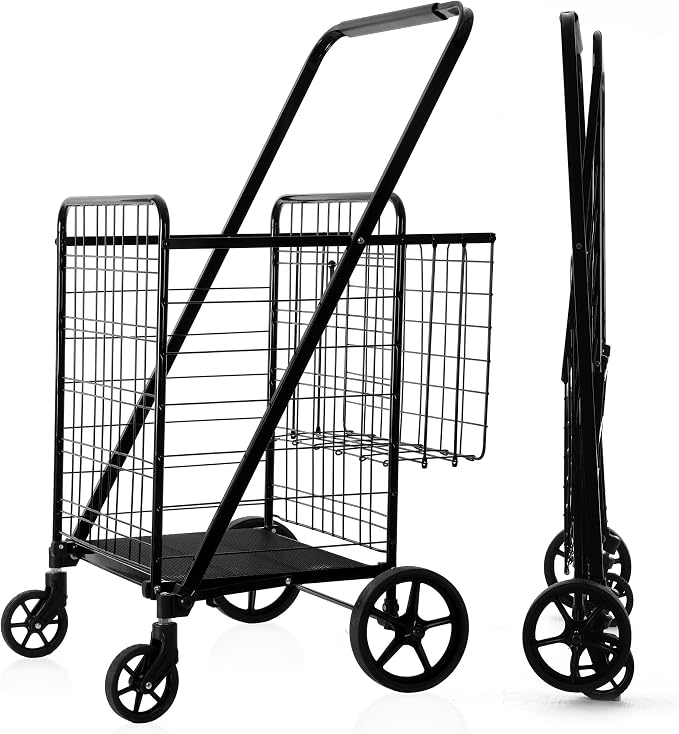 BIEAMA Folding Shopping Cart, 450 Lb Capacity Grocery Cart, Extra Large | Heavy by BIEAMA