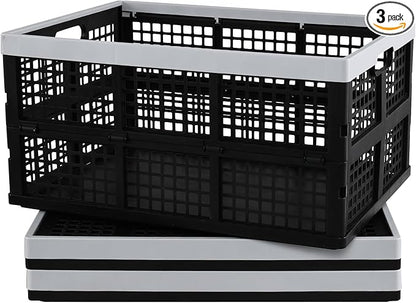 3-Pack Large Plastic Folding Storage Crates, 66 L Collapsible Storage Crates by Unknown