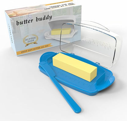 Blue Butter Dishes with Lid for Countertop Refrigerator, Non-Slip Bottom Butter by SoulCreat