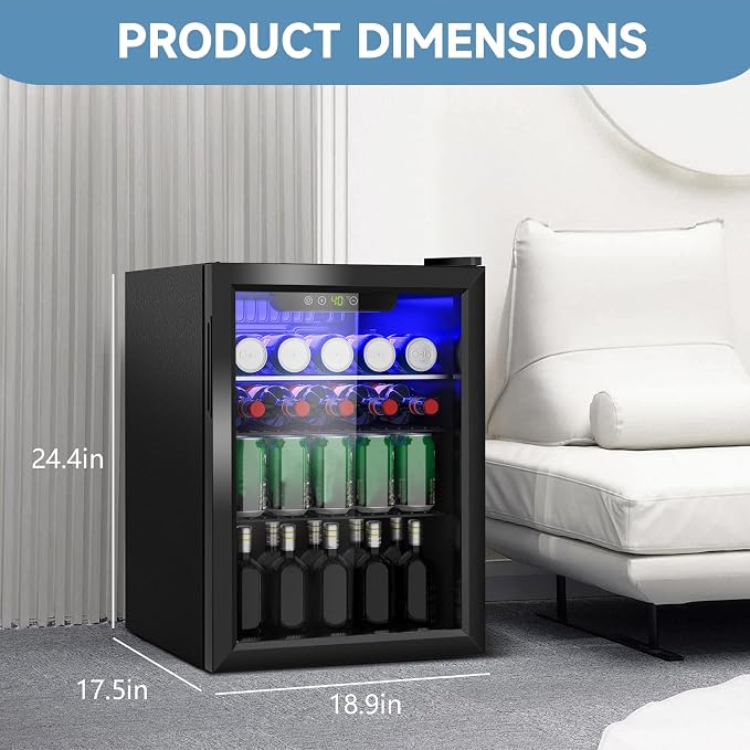 Stopasd Beverage Refrigerator Cooler, 2.6 Cu.Ft/95 Can Drink Fridge - Image 3