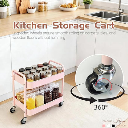 2 Tier Pink Rolling Cart with Wheels - Image 5