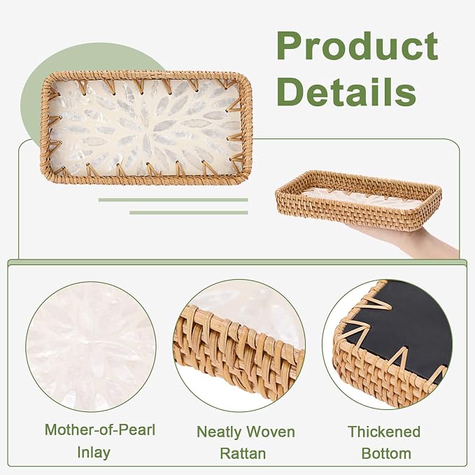 Decorative Key Basket for Entryway Small Handwoven Rattan Tray Rectangular Key - Image 5