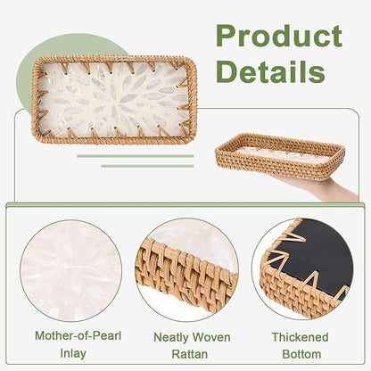 Decorative Key Basket for Entryway Small Handwoven Rattan Tray Rectangular Key - Image 5