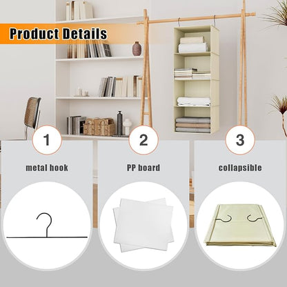 Hanging Closet Organizer, Easy Mount Foldable 4-Shelf Hanging Closet Wardrobe - Image 5