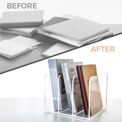 3 Vertical Compartments Clear Acrylic Magazine & File Holder – Multipurpose - Image 8