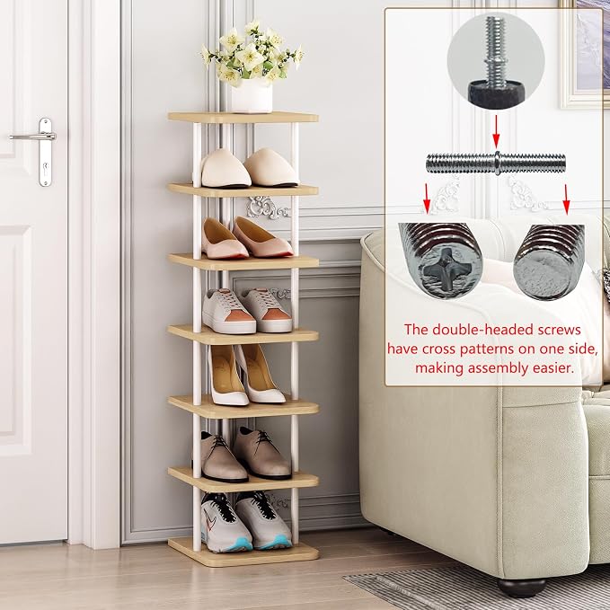 SORCEDAS Shoe Rack Vertical Shoe Shelf Narrow Tall Storage - Image 4