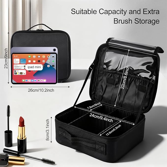 Greenfeather Travel Makeup Bag, Professional Cosmetic Train Case Organizer - Image 3