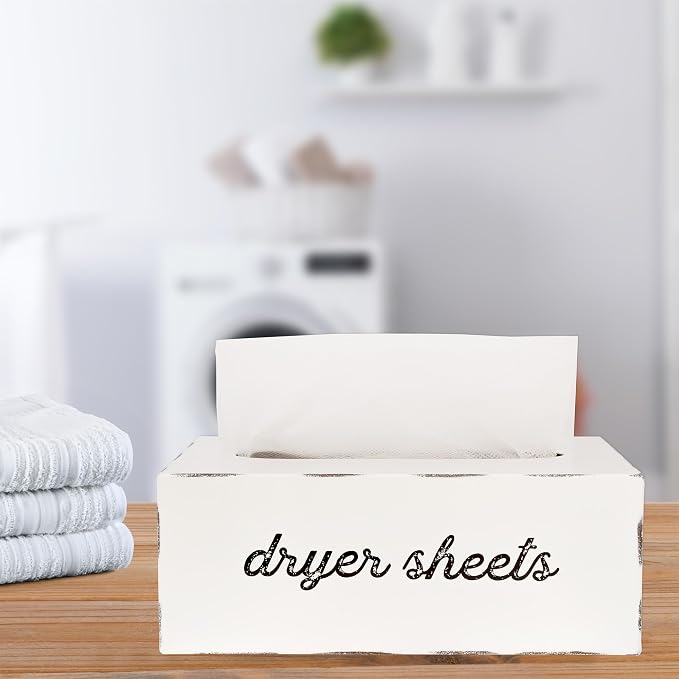 AuldHome Design Dryer Sheet Dispenser; Countertop Rustic White Fabric Softener - Image 8
