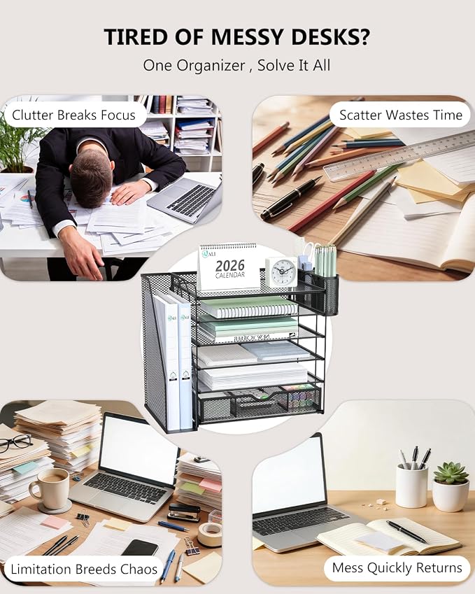 WALI Desk File Organizer, 6 Tier Desktop Paper Letter Tray Organizer - Image 3