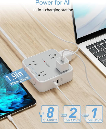 TESSAN Power Strip Surge Protector 10 Ft Cord, 8 AC Outlets, 3 USB Charger - Image 2