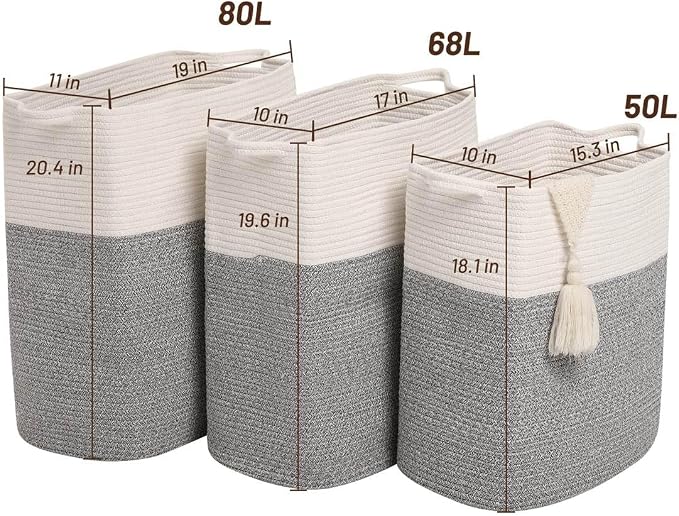 Tall Laundry Basket With Handles, Woven Cotton Rope Big Laundry Hamper Sorters - Image 6