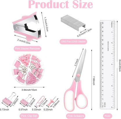 auroray Pink Desk Organizers and Accessories, Tape Dispenser, 1000 Staples - Image 3