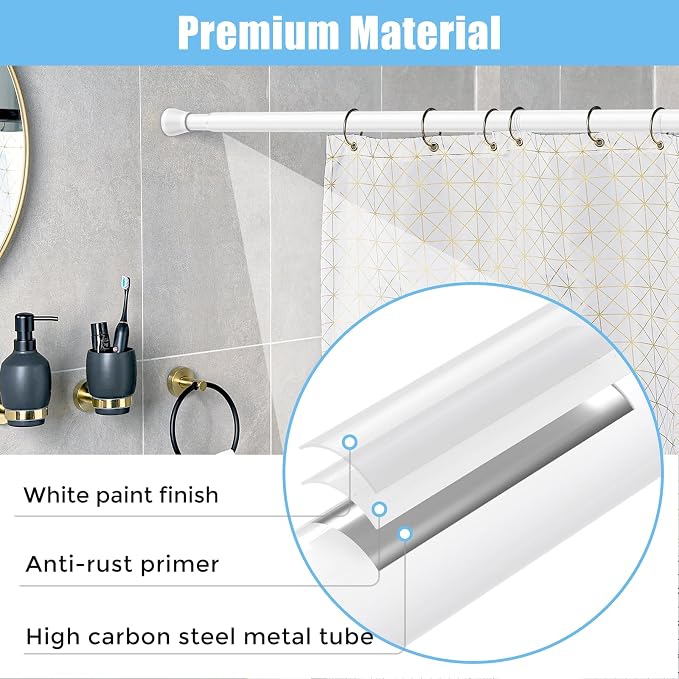 AIZESI 4PCS Shower Curtain Rod 30-64 Inch Adjustable No Drilling, Tool-Free - Image 5