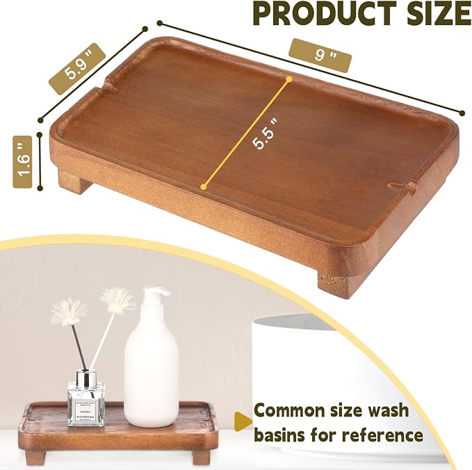 Wood Riser Small Decorative Tray Sink Soap Dish, Vanity Tray Pedestal Stand 9 x - Image 5