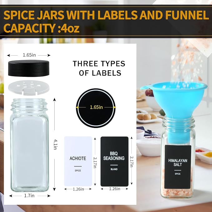 36 Glass Spice Jars with Labels, Spice Jar Set, 4oz Spice Containers, Seasoning - Image 3