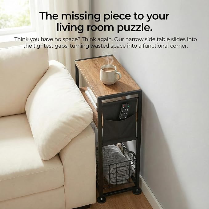 Skinny Side Table with Storage, 3 Tier Slim Side Tables - Image 10