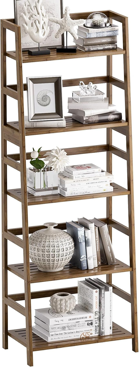 Ladder Shelf, 5-Tier Bookshelf, All Bamboo Heavy Duty Bookcase, Freestanding by VOVALACraftingDreamHomes