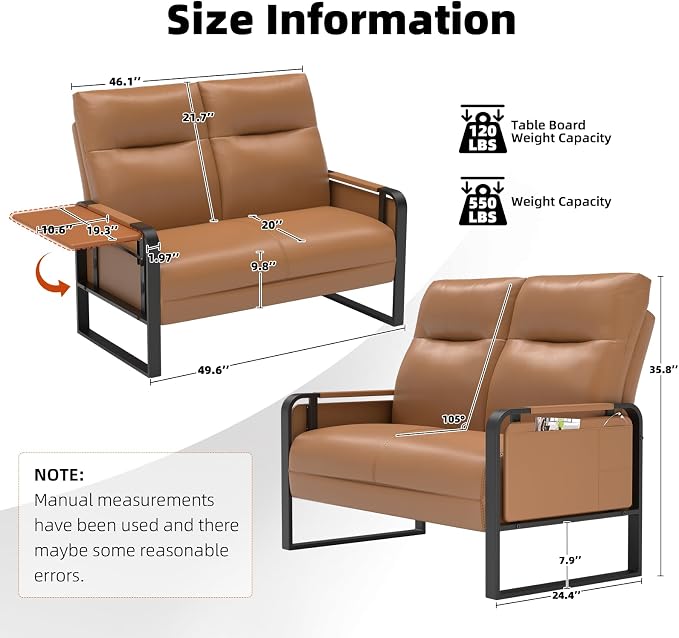 Faux Leather Loveseat, Upholstered Loveseat - Image 2