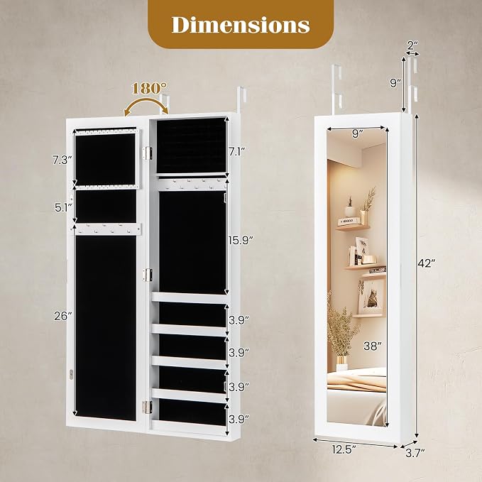 Giantex Jewelry Armoire with Full Length Mirror, Wall and Door Mounted Jewelry - Image 4