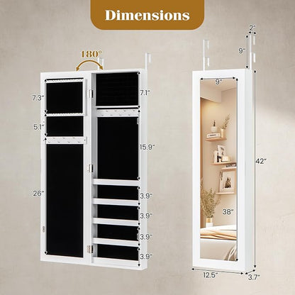 Giantex Jewelry Armoire with Full Length Mirror, Wall and Door Mounted Jewelry - Image 4