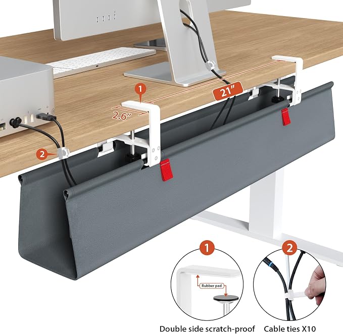 Univivi No Drill Under Desk Cable Management Tray, Clamp/Screw Mount Desk Cable - Image 3