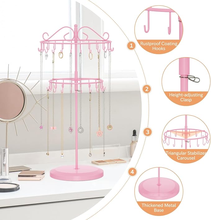 iDavosic.ly 2 Tier Rotating Necklace Holder Organizer - Image 3