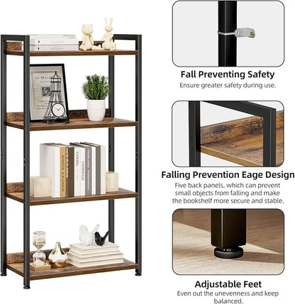 NUMENN Bookshelf, 4 Tier Freestanding Shelving Unit, Vintage | Metal Frame & - Image 5