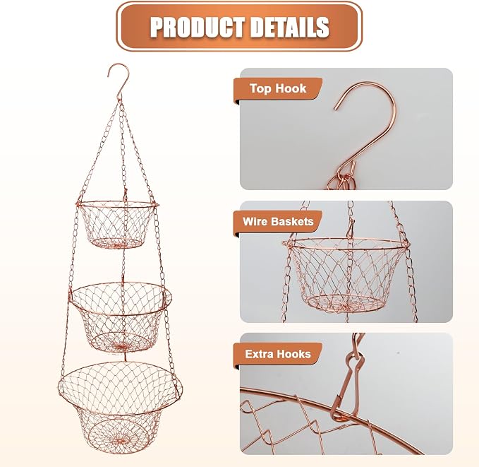 Hanging Fruit Basket – 3 Tier Hanging Baskets - Image 3