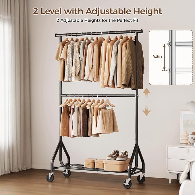 HYSEYY Heavy Duty Clothes Rack, Double Rod Clothing Rack - Image 4