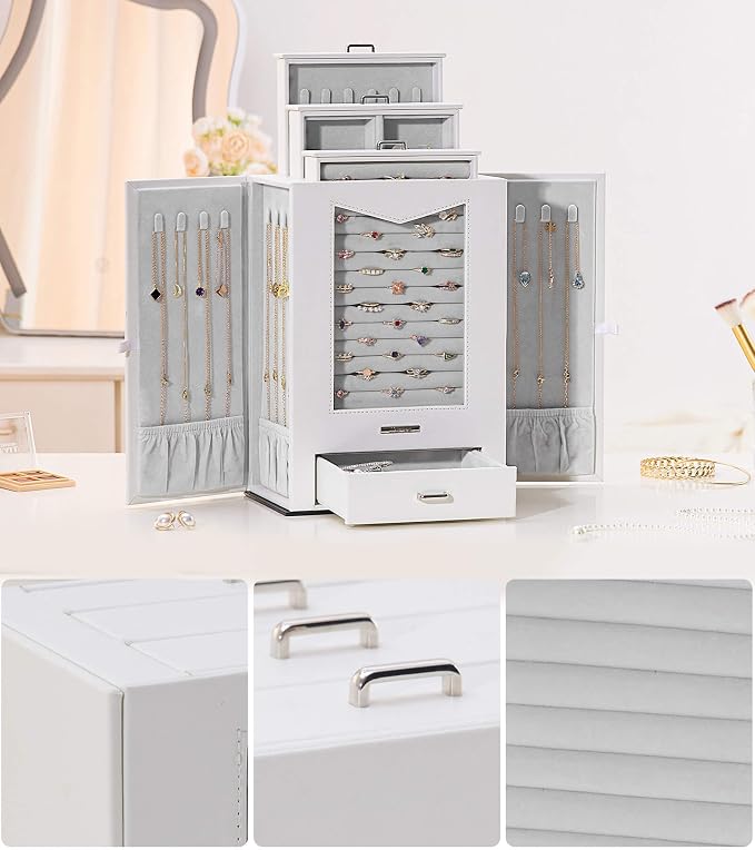 Homde Jewelry Organizer with Transparent Window Necklace Hooks Gift - Image 7