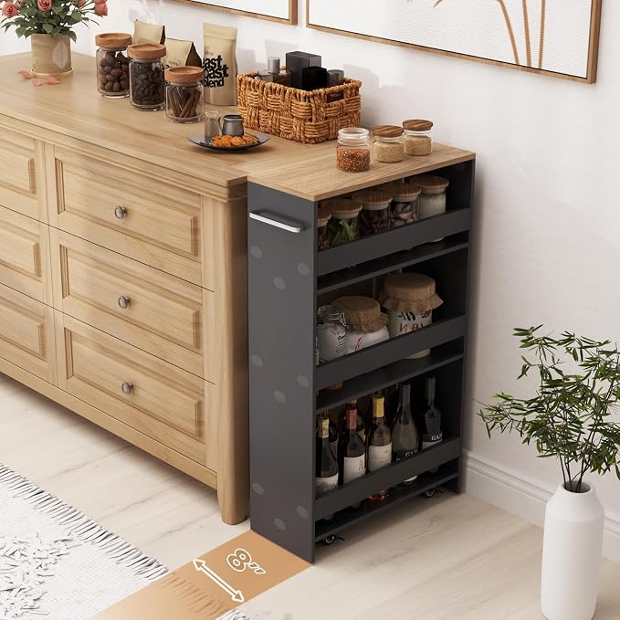 Slim Rolling Storage Cart, 4 Tier Narrow Kitchen Cart - Image 3