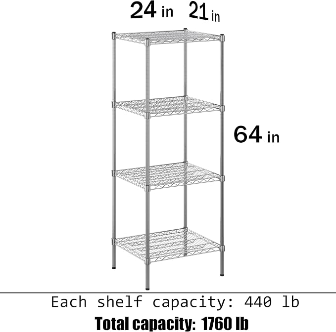 21" Deep x 24" Wide x 64" Height Wire Shelving Kit | 4-Tier | NSF Commercial - Image 3
