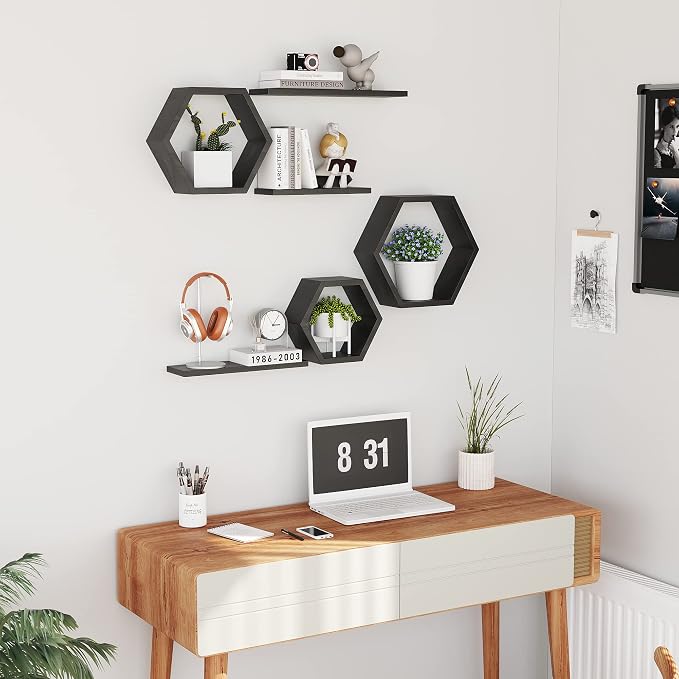 Wooden Hexagon Floating Shelves Wall Mounted - Image 4