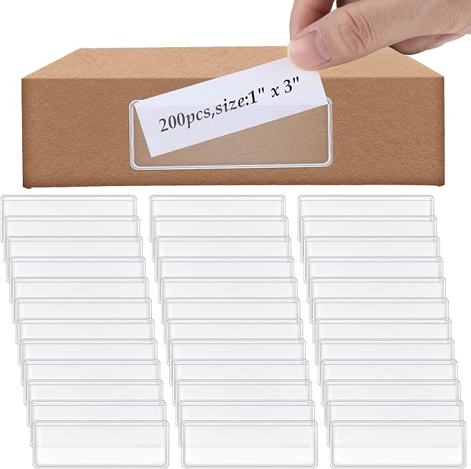 200 Pcs Label Holder Self Adhesive Clear Pocket 3x1 Inch Plastic Shelf Tag by Meanplan