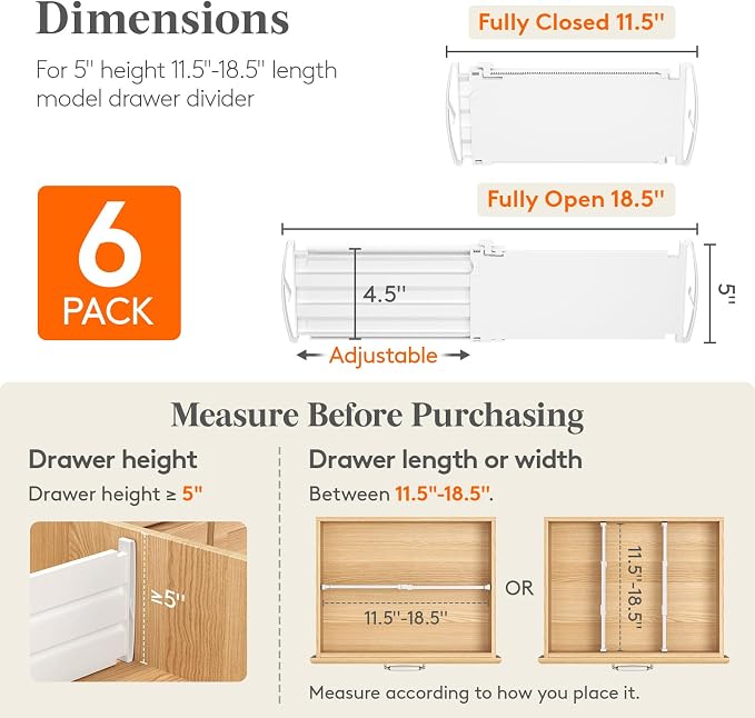 Lifewit 6 Pack 5" High Drawer Dividers - Image 2